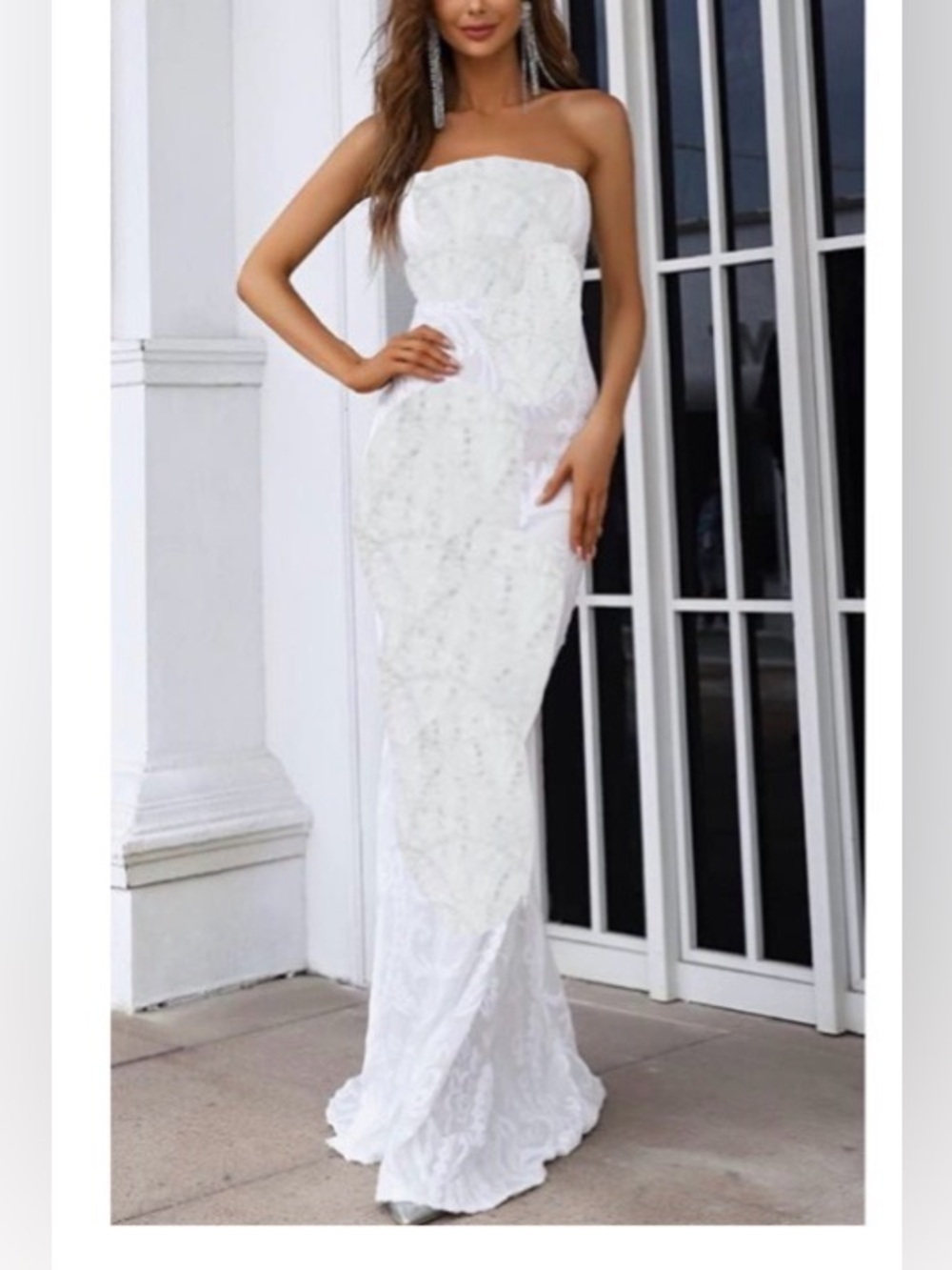 Strapless White Lace Evening wedding/prom Gown Sz Large